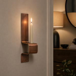 Ribbon Fold Sconce - antique copper wall-mounted candle holder