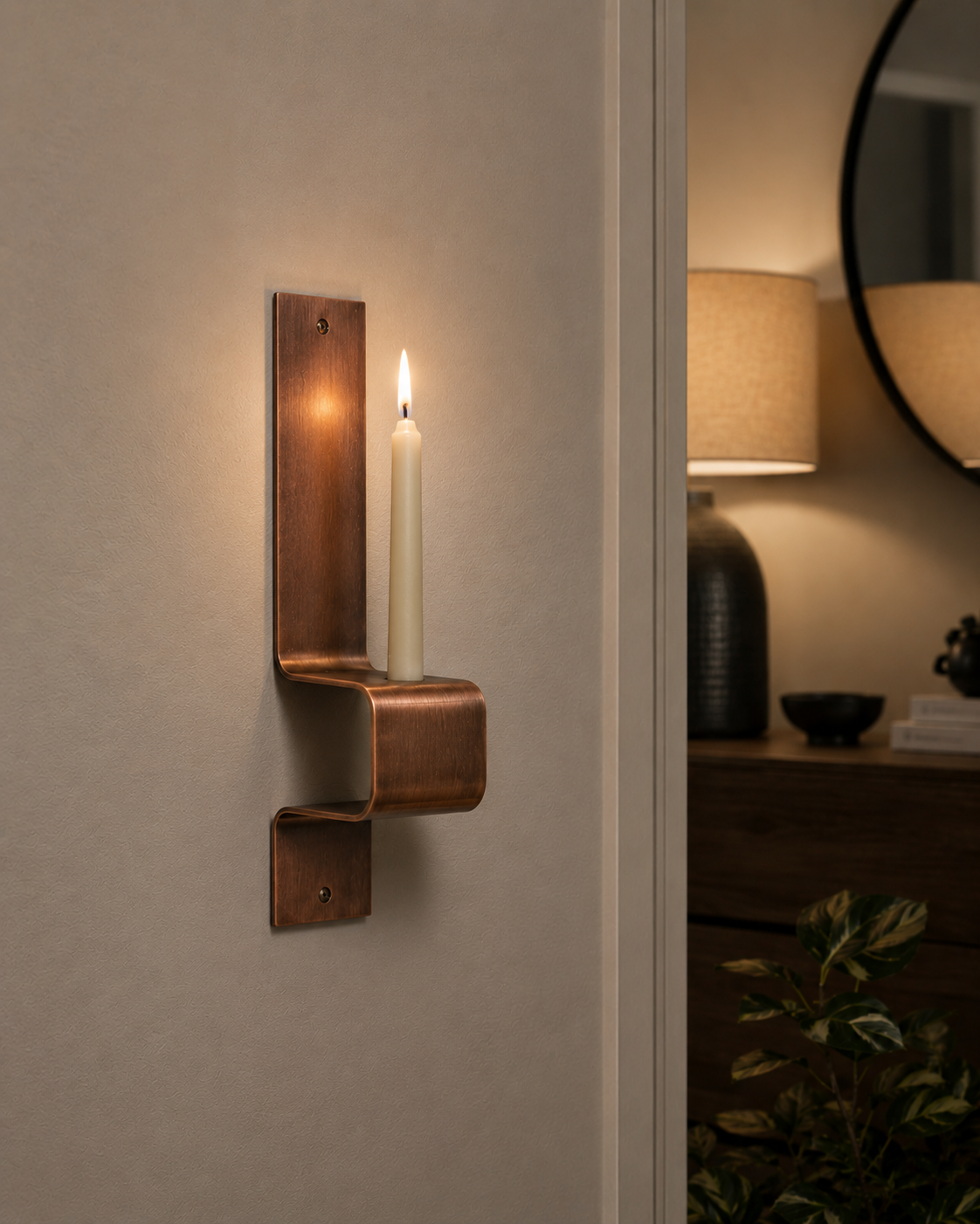 Ribbon Fold Sconce | Copper Wall-Mounted Candle Holder & Accent Ribbon Fold Sconce - antique copper wall-mounted candle holder