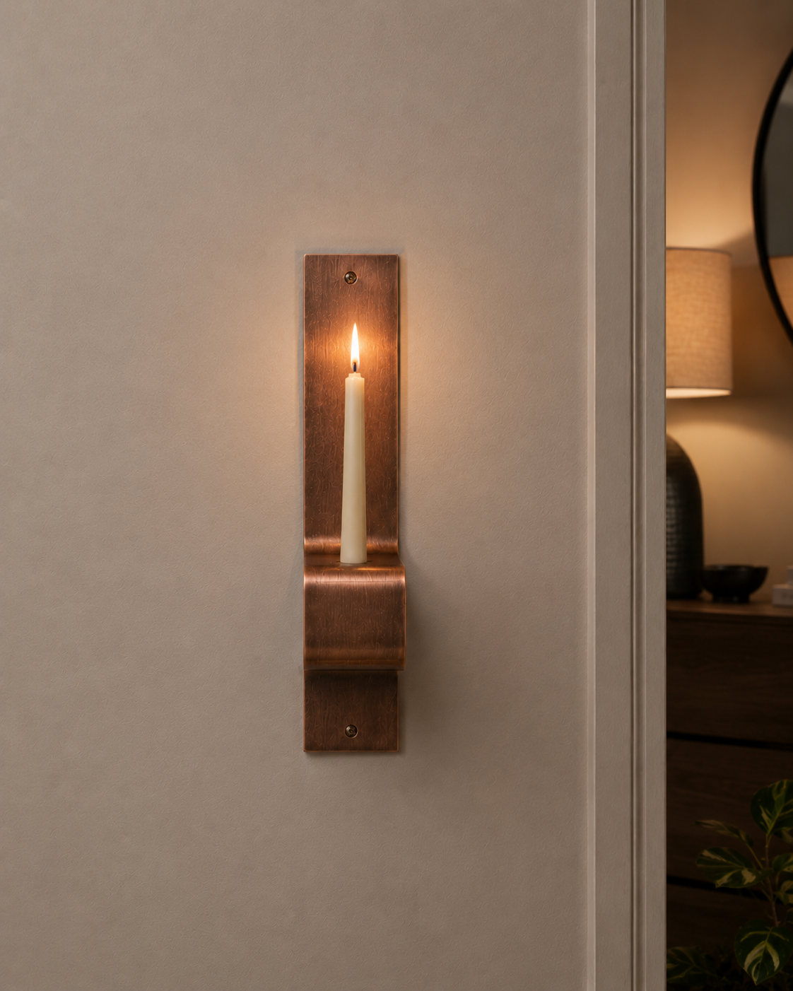 Ribbon Fold Sconce | Copper Wall-Mounted Candle Holder & Accent Ribbon Fold Sconce - antique copper wall-mounted candle holder